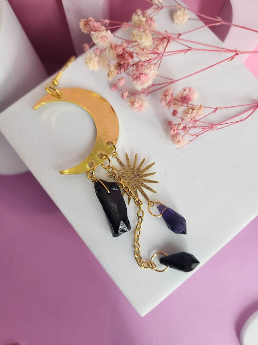 Golden Moon and Sun Faux Dangle Crystal Earrings - Pierced n Proud