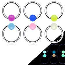 Glow in the Dark Ball Surgical Steel Captive Rings 16g 10mm - Blue - Pierced n Proud