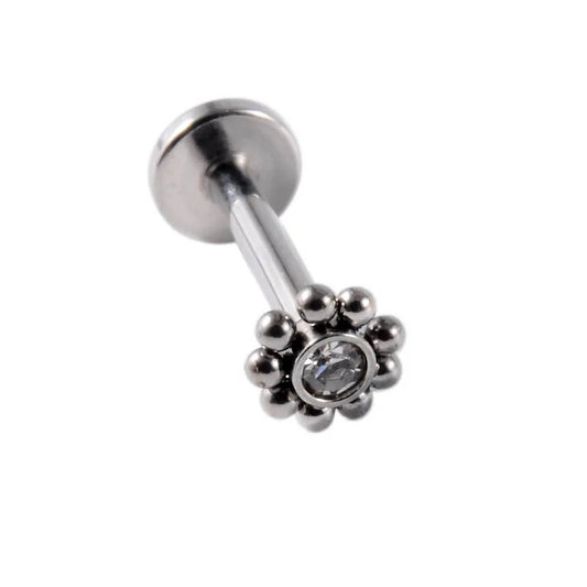 Cz Gem with Multi Ball Flower Design 16g Bar 6mm Earring Tragus Helix Flat Cartilage - Pierced n Proud