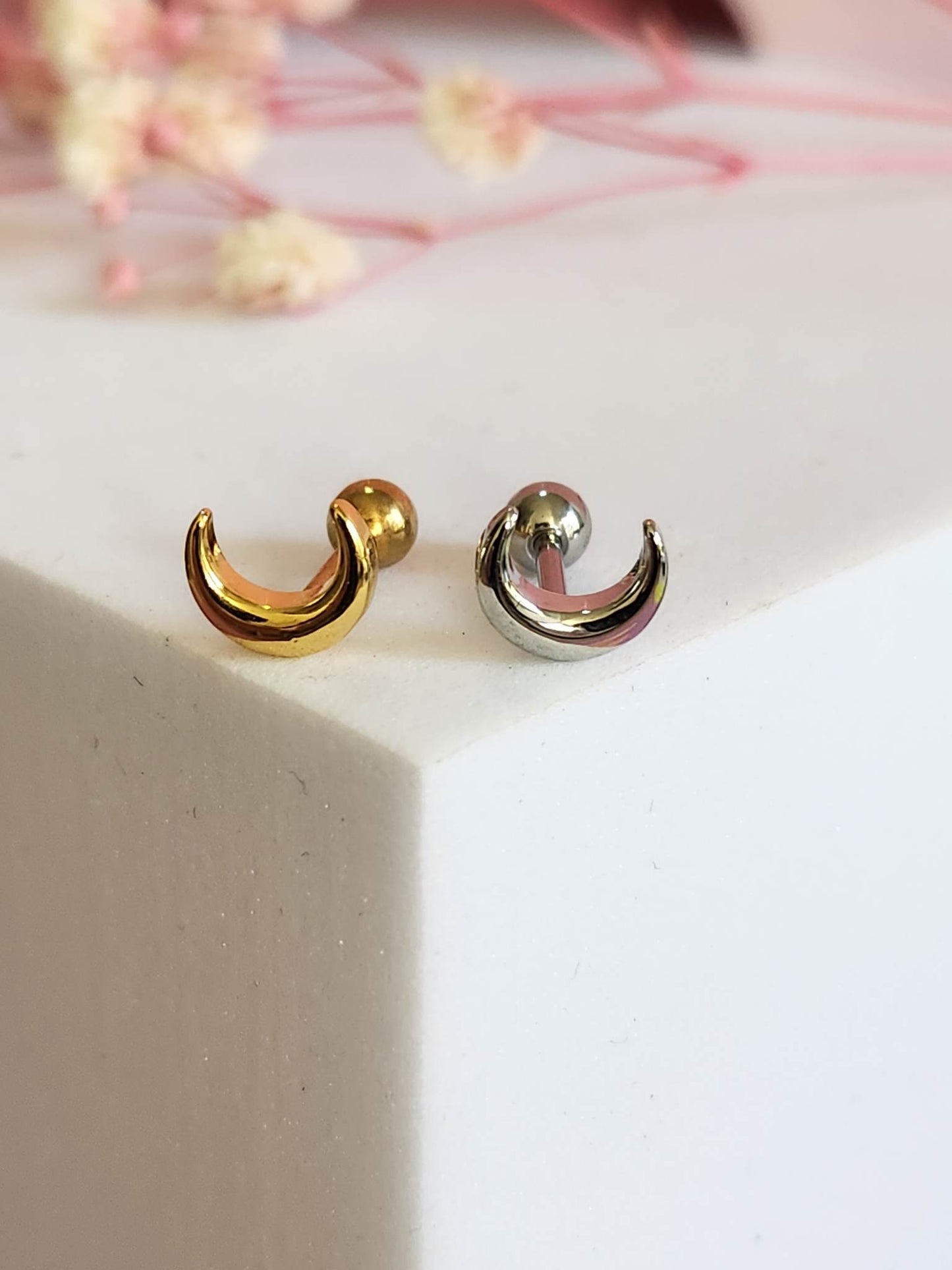 Cresent Moon 16g Earrings Design Tragus Daith Cartilage Ear Piercing - Pierced n Proud