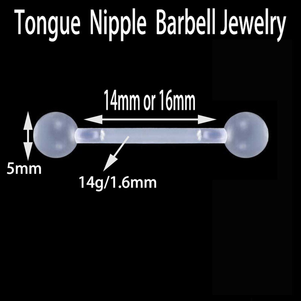 1 x 14g Acrylic Push Top Tongue Nipple Ring Flexible Piercing Barbell Retainers Plastic Bioflex - Pierced n Proud