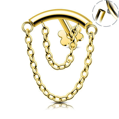 Gold Plated 16G Double Chain Flat Back Internally Threaded Cartilage Studs 6mm Ear Piercings Helix Flat - Pierced n Proud