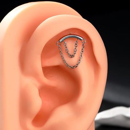 16G Double Chain Flat Back Internally Threaded Cartilage Studs 6mm Ear Piercings Helix Flat - Pierced n Proud