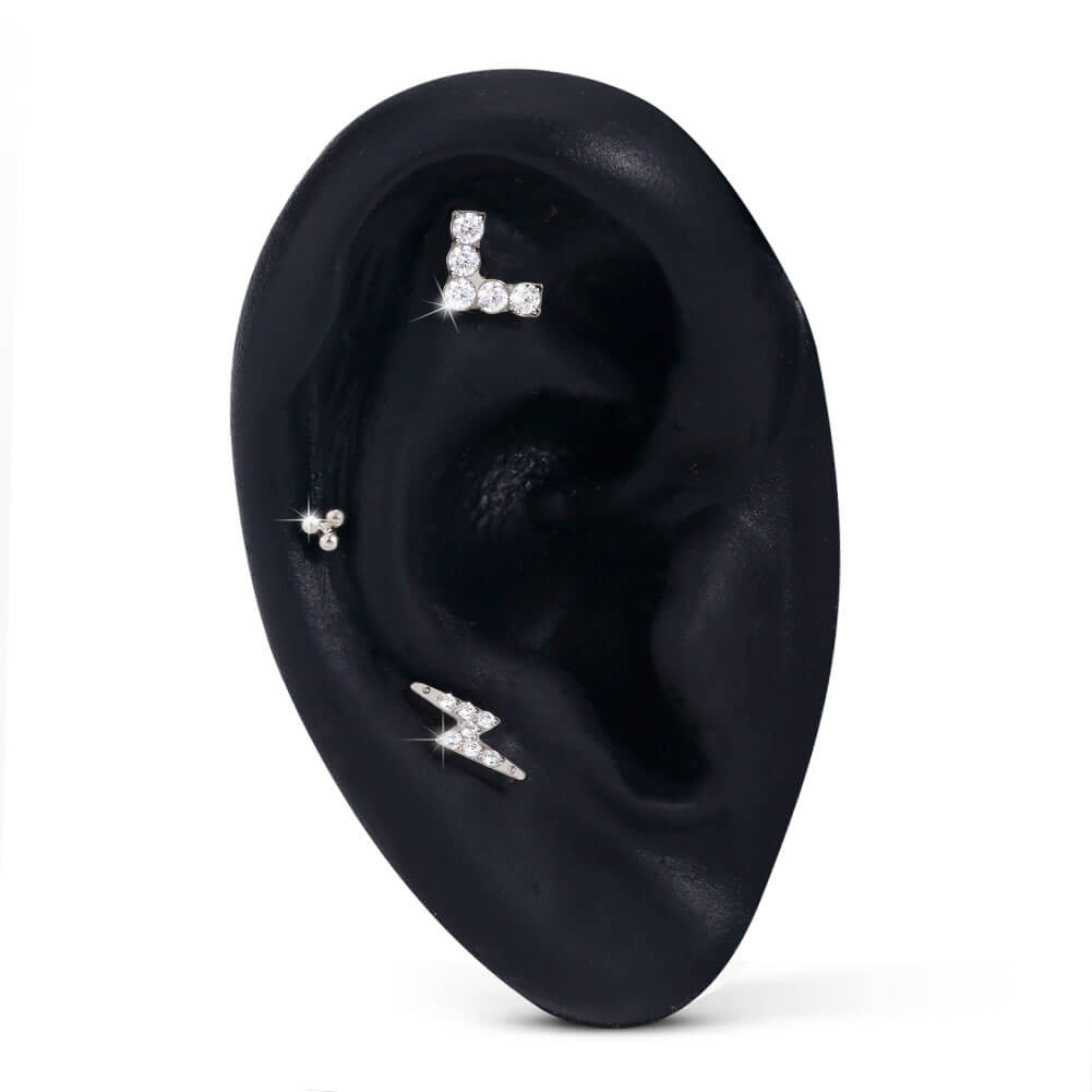 16G Titanium Internally Threaded Crystal CZ Flash Earring Cartilage Push Pin Stud Collection - Pierced n Proud