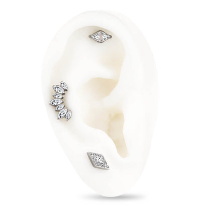 16G Titanium Internally Threaded Crystal CZ Spike Cartilage Stud Set 6mm Ear Piercings Helix Flat - Pierced n Proud