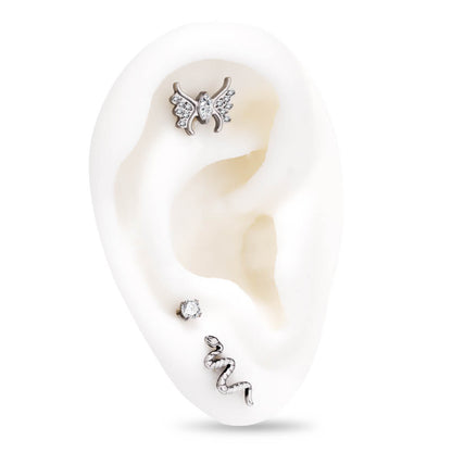 16G Titanium Internally Threaded CZ Snake & Butterfly Helix Stud Set 6mm Ear Piercings Helix Flat - Pierced n Proud