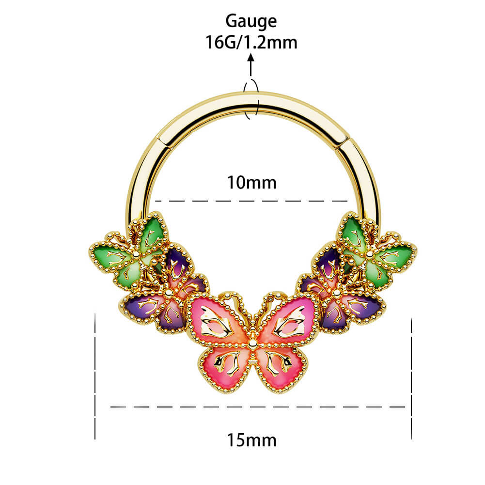16G Gorgeous Iridescent Butterfly Hinged Segment Septum Ring Ear Piercing - Pierced n Proud