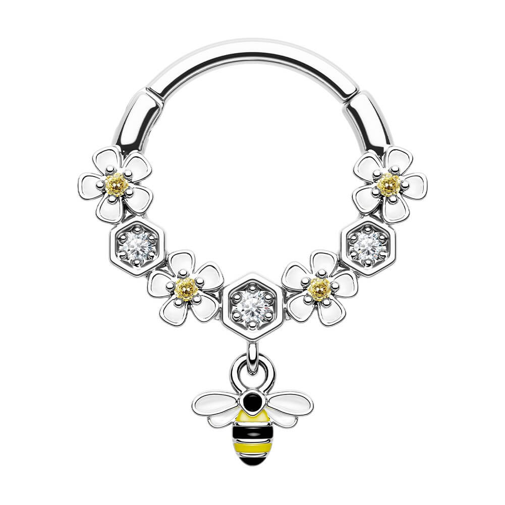 16G Bee and Flower Dangle Style Septum Rings 10mm - Pierced n Proud