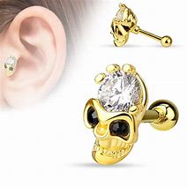 3D Gold Plated Skull 16g 6mm Earring Tragus Helix Flat Cartilage - Pierced n Proud