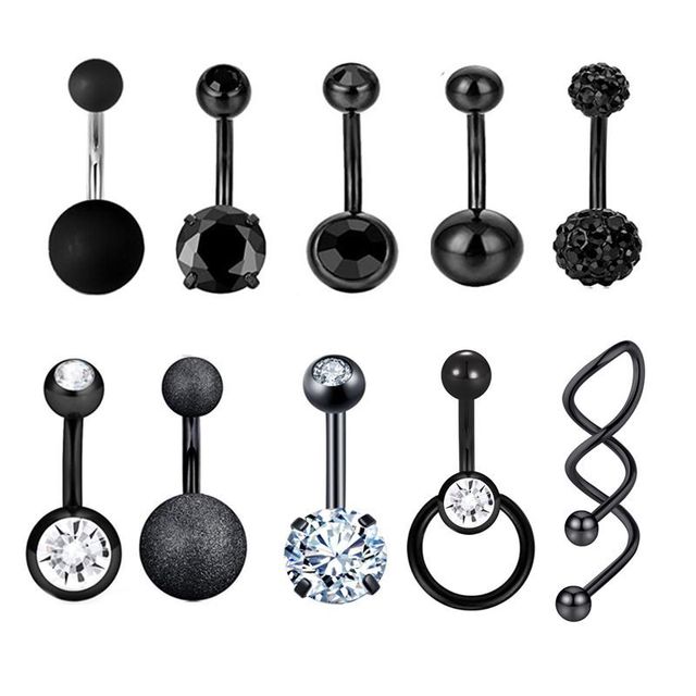 10 x Black Plated 14g 10mm Surgical Steel Belly Bar - Pierced n Proud