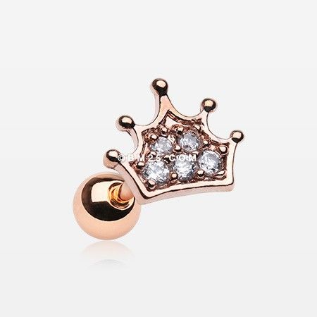 Rose Gold Plated Gem Crown 16g 6mm Earring Tragus Helix Flat Cartilage - Pierced n Proud