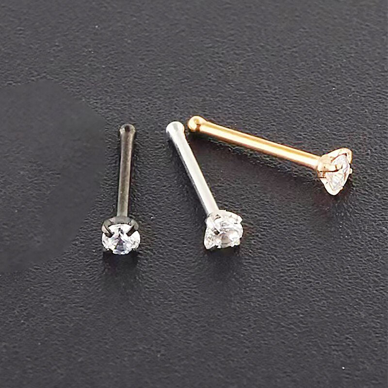 20g Black Titanium Prong Set CZ Pin Nose Ring - Pierced n Proud