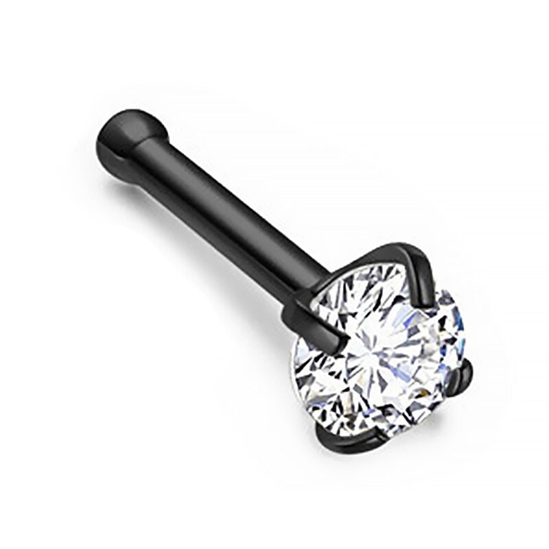 20g Black Titanium Prong Set CZ Pin Nose Ring - Pierced n Proud