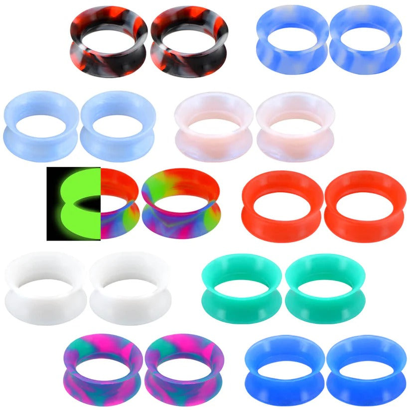 20Pcs Mixed Color Silicone Tunnels Set 5 Comfortable to Sleep in 6mm 8mm 12mm 16mm 20mm - Pierced n Proud