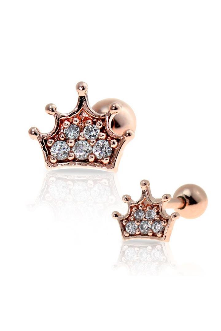 16g6mm Rose Gold Cartilage Barbell with King Crown - Pierced n Proud