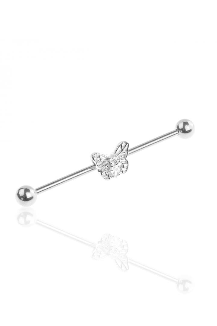14g 38mm Silver Cz Gem BUTTERFLY CZ CENTERED GOLD PLATED 316L SURGICAL STEEL INDUSTRIAL BARBELL Industrial Ear Piercing - Pierced n Proud