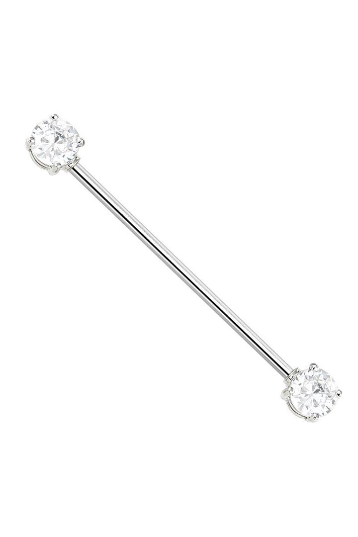 14g 38mm CLEAR ROUND CZ PRONG SET 316L SURGICAL STEEL INDUSTRIAL BARBELLS Industrial Ear Piercing - Pierced n Proud