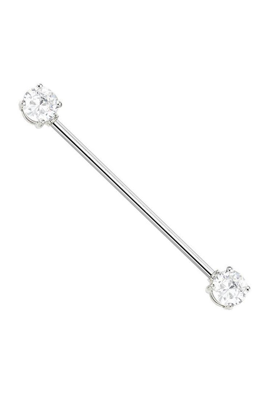 14g 38mm CLEAR ROUND CZ PRONG SET 316L SURGICAL STEEL INDUSTRIAL BARBELLS Industrial Ear Piercing - Pierced n Proud