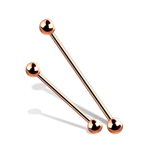 14g 40mm ROSE GOLD PVD PLATED OVER 316L SURGICAL STEEL BARBELL Industrial Ear Piercing - Pierced n Proud