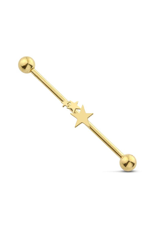 Gold Plated 14g 38mm TRIPLE STAR 316L SURGICAL STEEL INDUSTRIAL BARBELL - Pierced n Proud