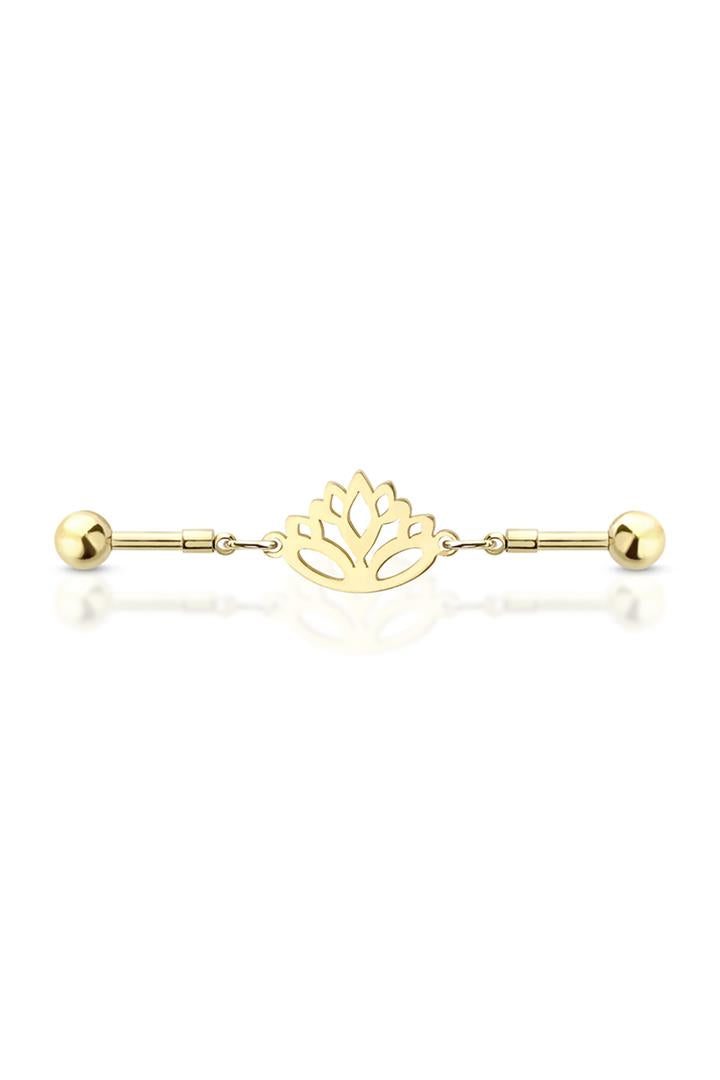 Gold Plated 14g 38mm LOTUS CHAIN LINK MULTI PURPOSE 316L SURGICAL STEEL INDUSTRIAL BARBELL Ear Piercing - Pierced n Proud