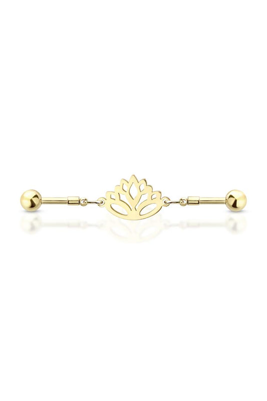 Gold Plated 14g 38mm LOTUS CHAIN LINK MULTI PURPOSE 316L SURGICAL STEEL INDUSTRIAL BARBELL Ear Piercing - Pierced n Proud