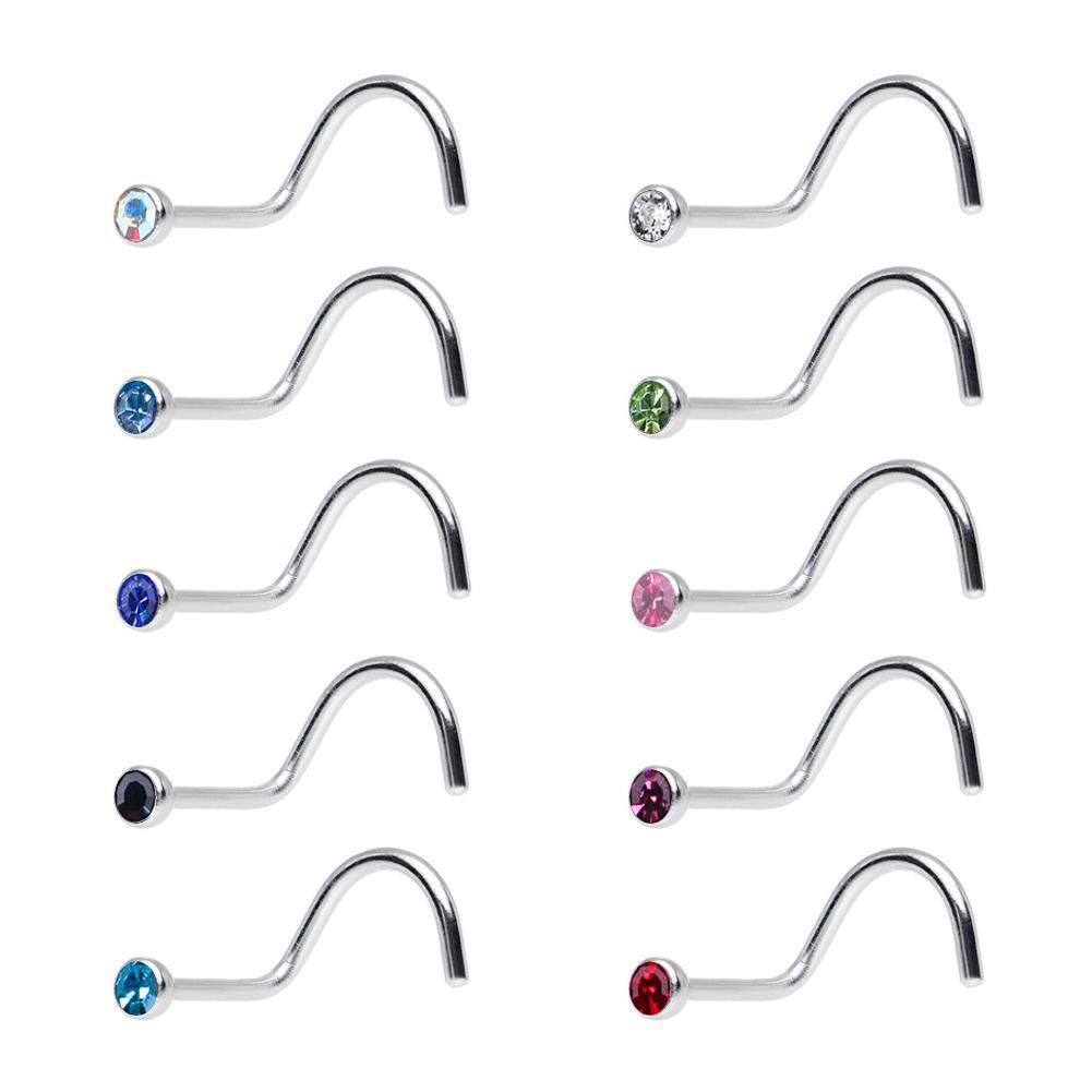 10 x Bundle 18g Stainless Steel Nose Screws with Mixed Colour - Pierced n Proud