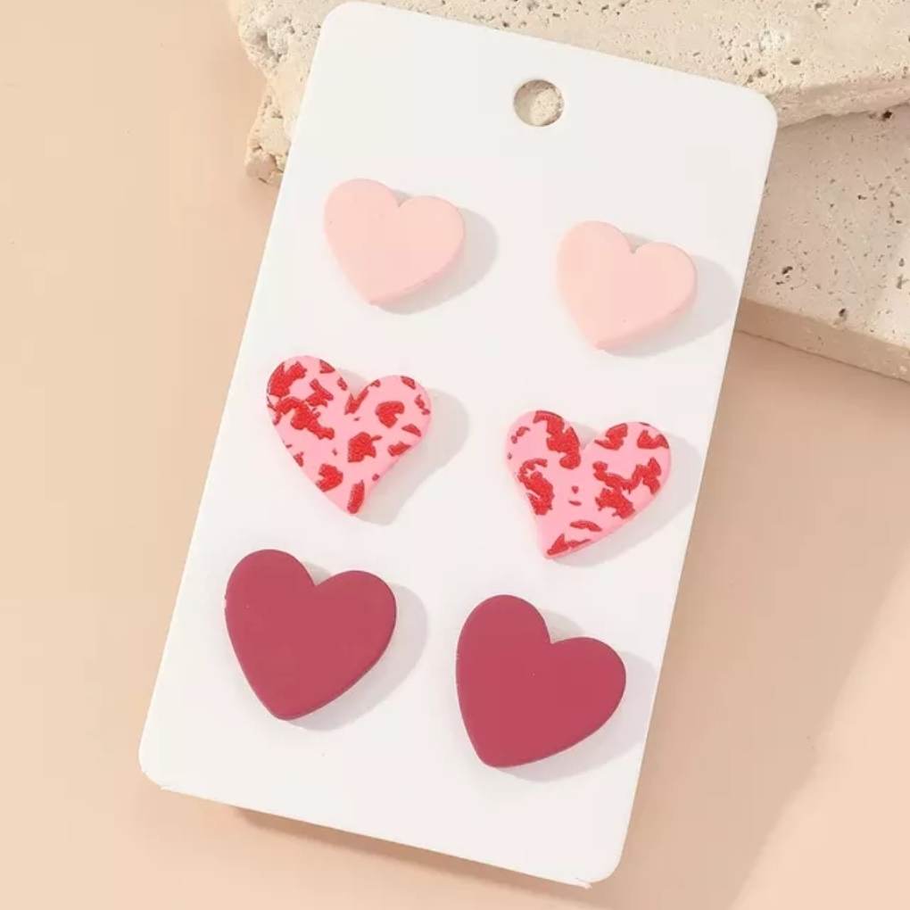 3 Piece Heart Design Earrings Acrylic Love Heart Designs - Pierced n Proud