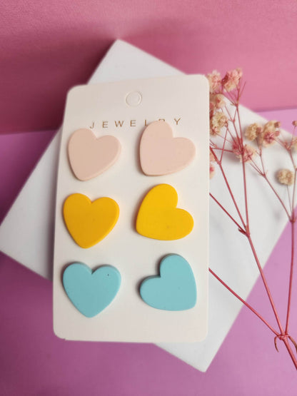 Pastel 3 Piece Design Earrings Acrylic Love Heart Designs - Pierced n Proud