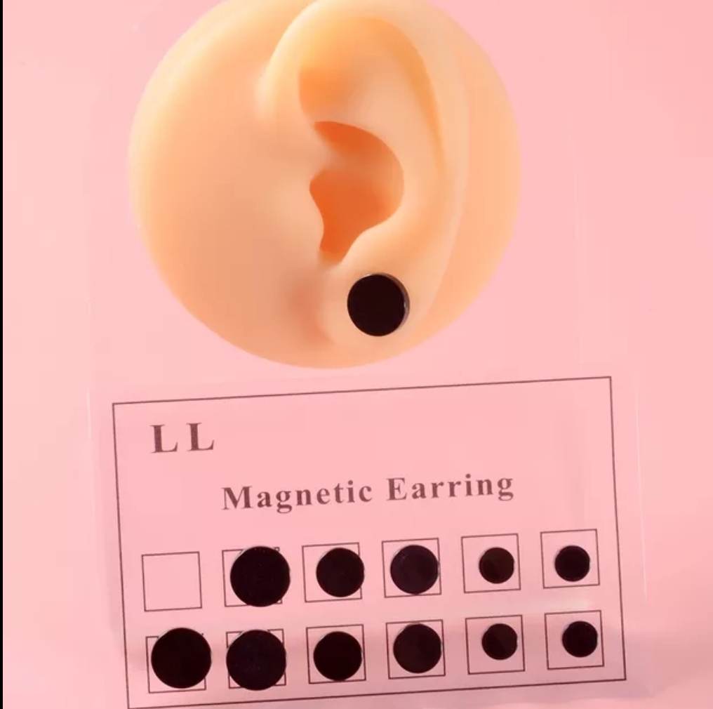 2 x Magnetic Black Plated Ball Stud Ear Piercing Fake Non Pierced - Pierced n Proud