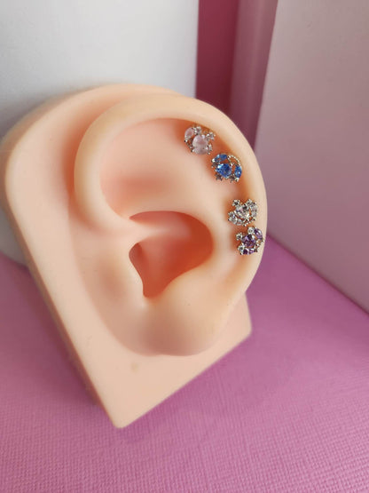 1 x Multl Gem Heart 16g Earrings Design Tragus Daith Cartilage Ear Piercing - Pierced n Proud