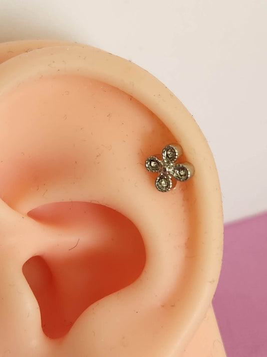 Multi Gem Flower Top Tragus Cartilage Ear Piercing Bars 16g 6mm - Pierced n Proud