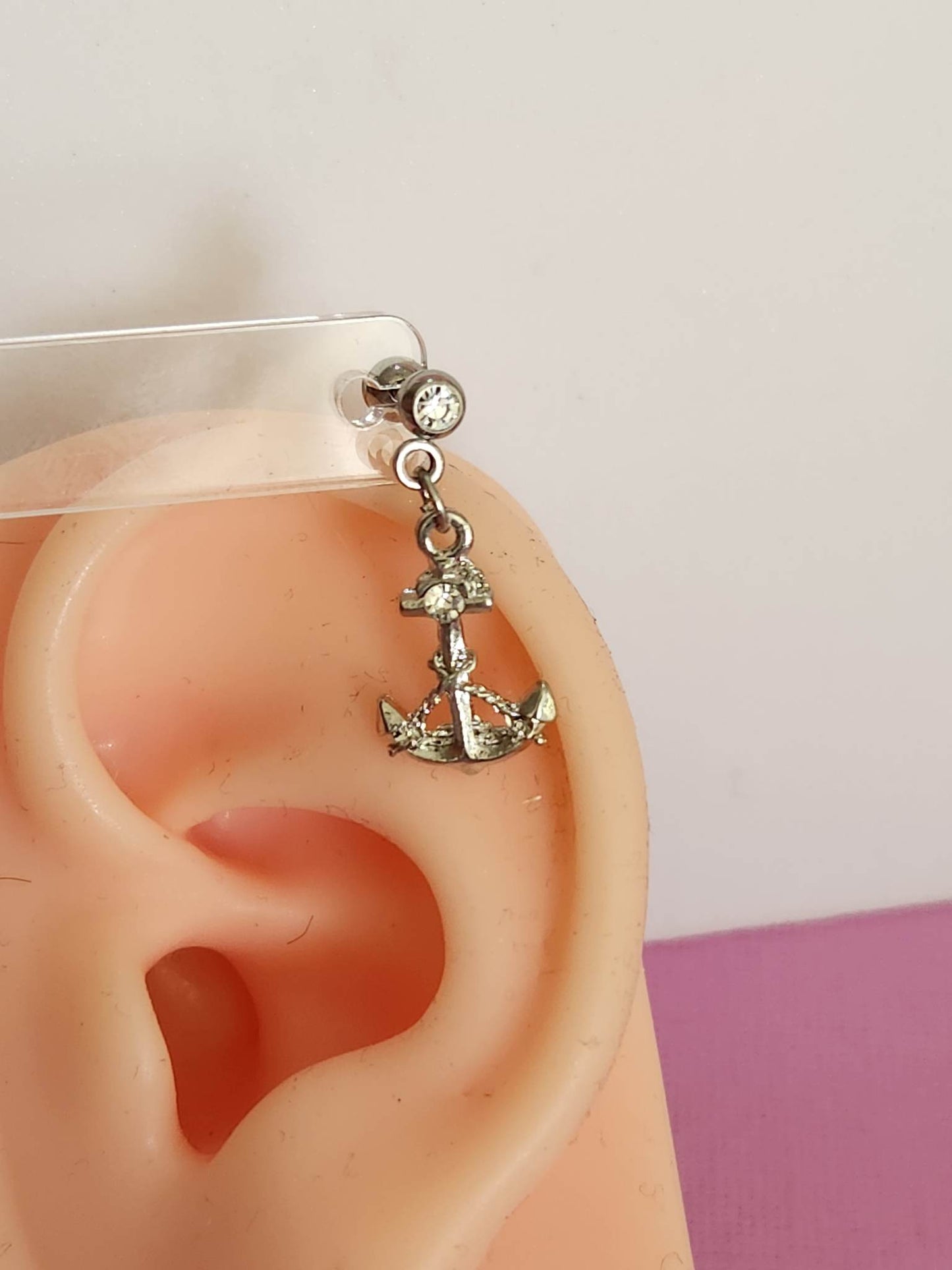 Dangle Anchor Gem Tragus Cartilage Ear Piercing Bars 16g 6mm - Pierced n Proud