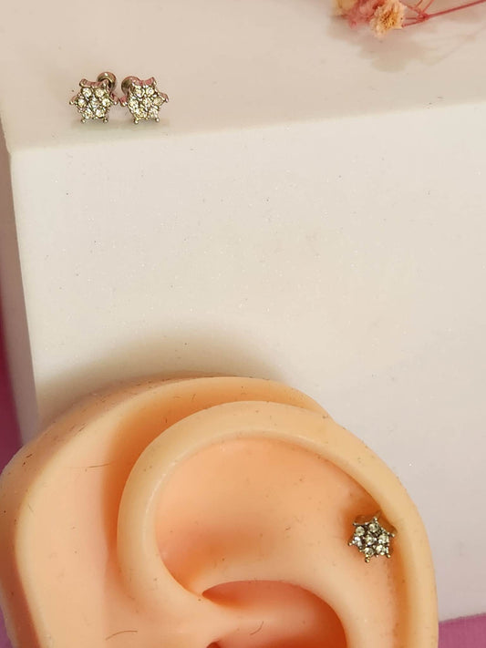 Multi Gem Flower Tragus Cartilage Ear Piercing Bars 16g 6mm - Pierced n Proud