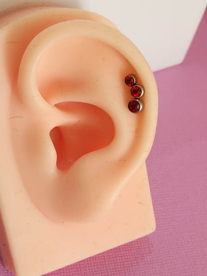Red Multi Gem Tragus Cartilage Ear Piercing Bars 16g 6mm - Pierced n Proud