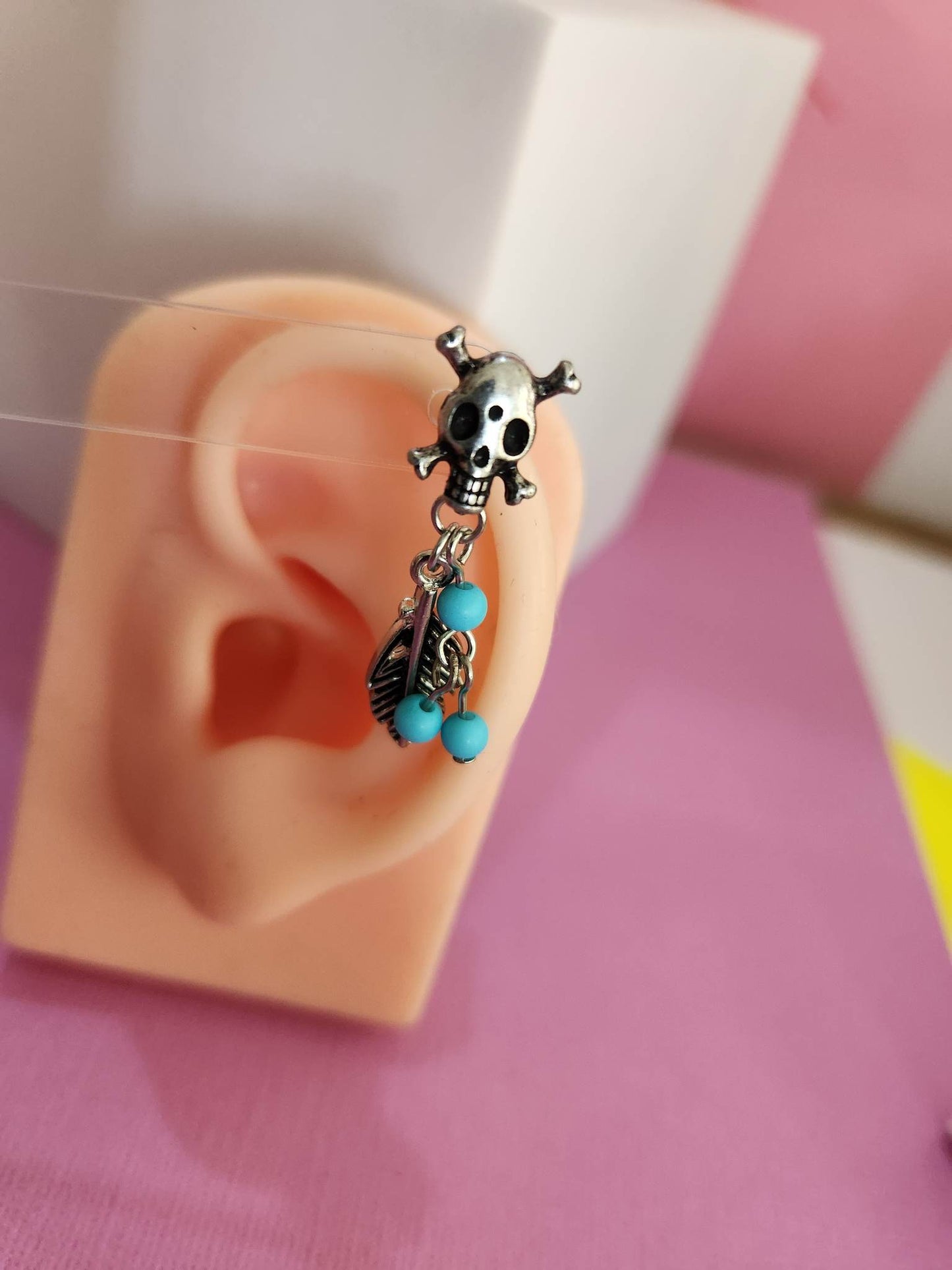 Skull Dangle Ear Piercing Tragus Cartilage Flat Rook Earrings - Pierced n Proud
