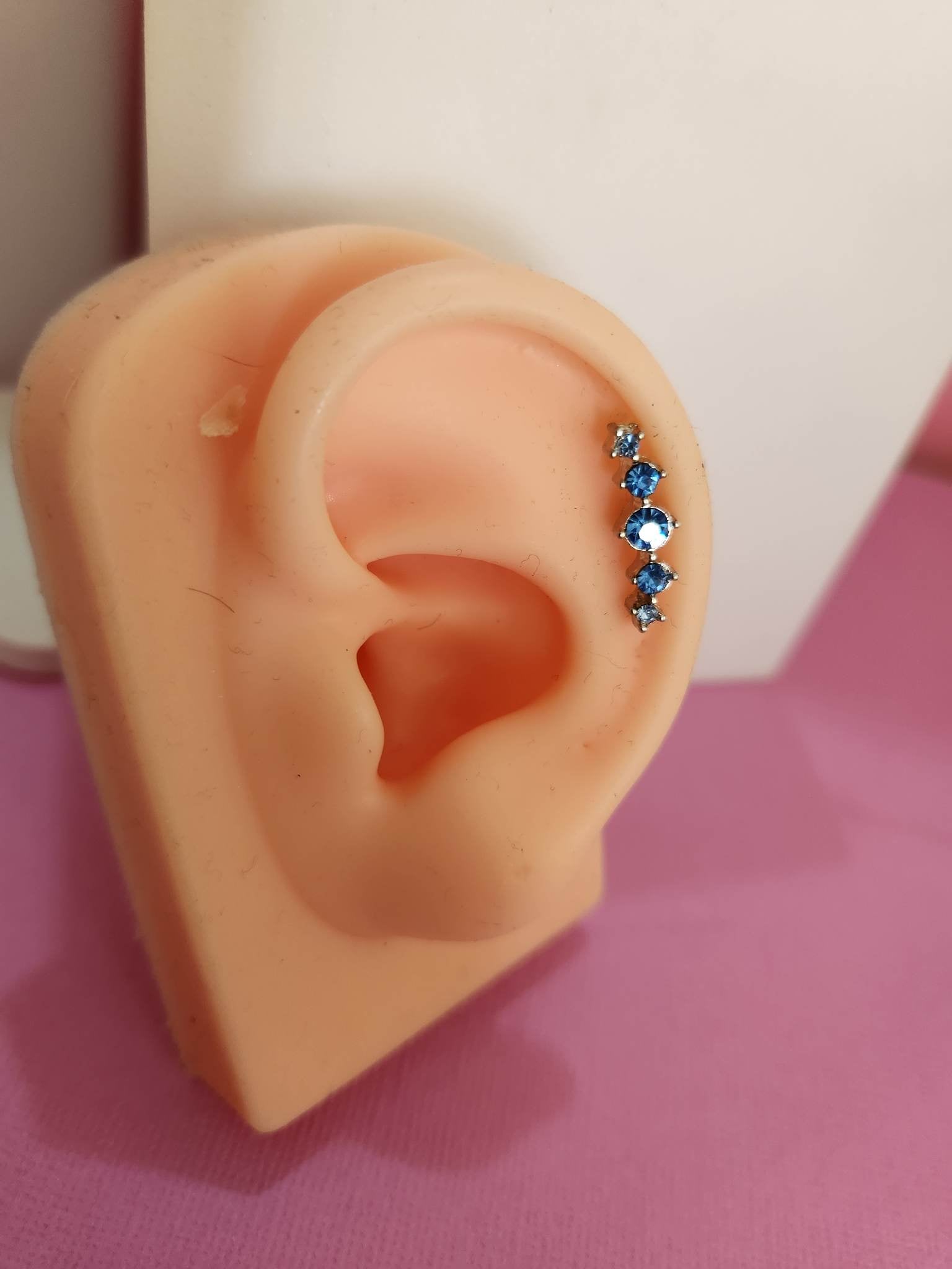 Blue Multi Gem Curved Ear Piercing Tragus Cartilage Flat Rook Earrings - Pierced n Proud