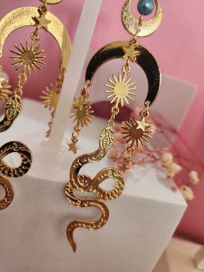 Dangle Gold Plated Snake and Sun Earrings - Pierced n Proud