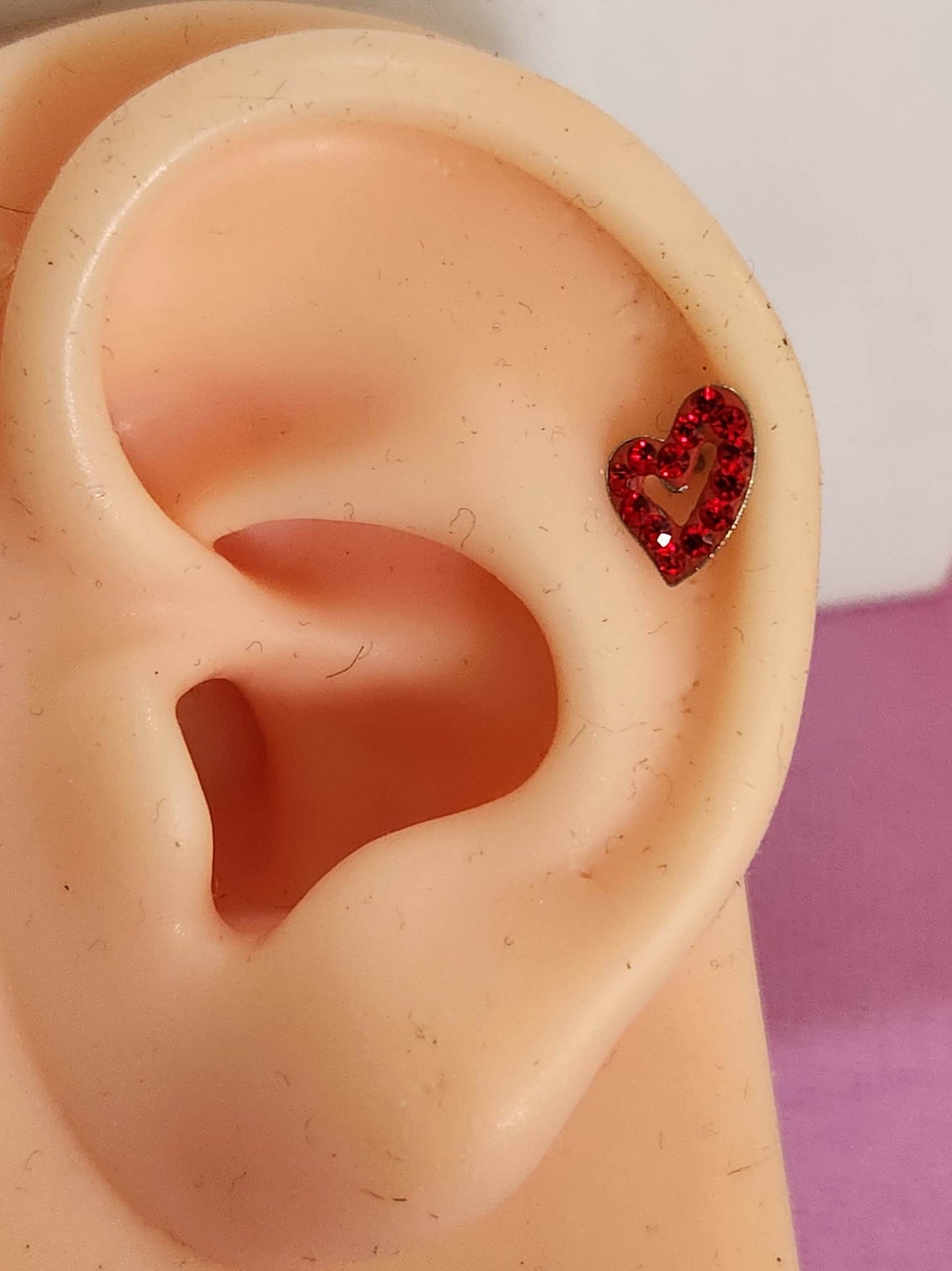Fancy Multi Gem Heart Red Cross Ear Piercing Tragus Cartilage Flat Rook Earrings - Pierced n Proud
