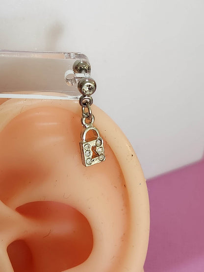 Multi Gem Lock Chain Ear Piercing Tragus Cartilage Flat Rook Earrings - Pierced n Proud