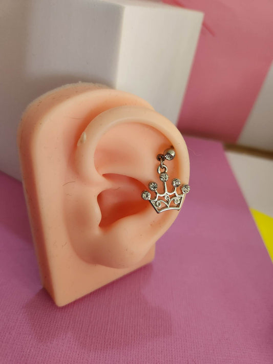 Crown Dangle Ear Piercing Tragus Cartilage Flat Rook Earrings - Pierced n Proud