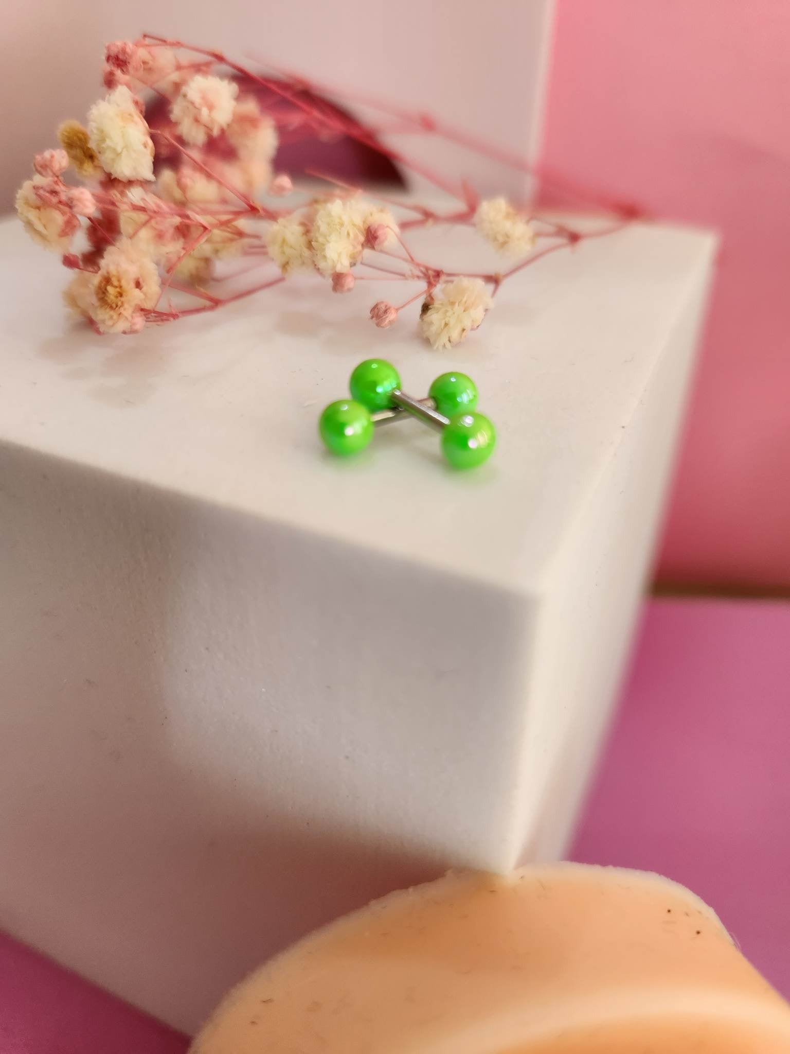 Green Opalite Ear Piercing Tragus Cartilage Flat Rook Earrings - Pierced n Proud