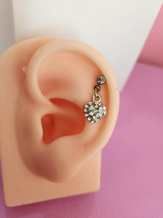 Paved Gem Heart Ear Piercing Tragus Cartilage Flat Rook Earrings - Pierced n Proud