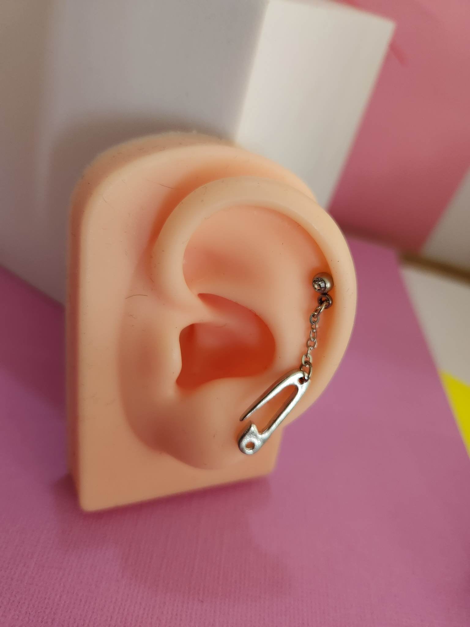 Safety Pin Dangle Ear Piercing Tragus Cartilage Flat Rook Earrings - Pierced n Proud