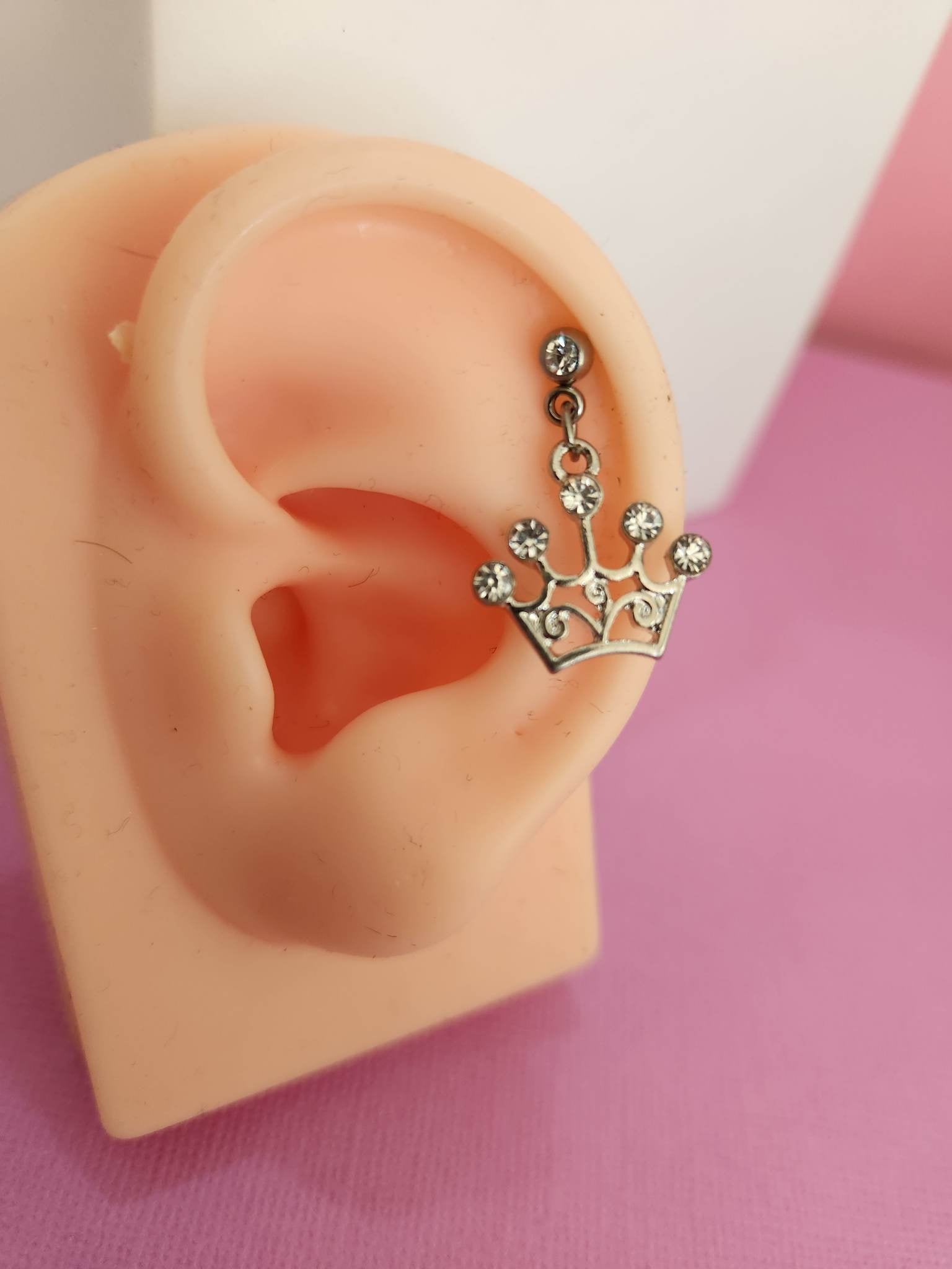 Gem Dangle Crown Ear Piercing Tragus Cartilage Flat Rook Earrings - Pierced n Proud