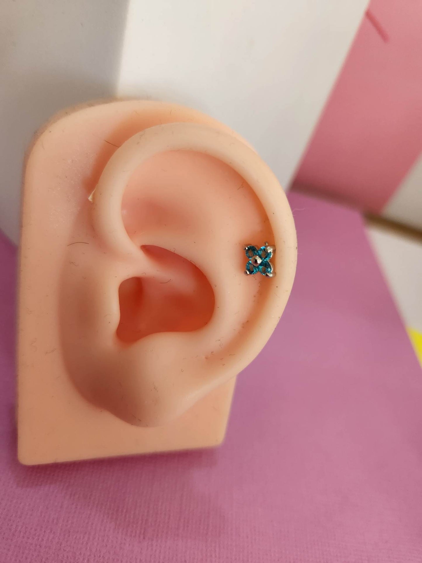Blue Flower Ear Piercing Tragus Cartilage Flat Rook Earrings Bar - Pierced n Proud