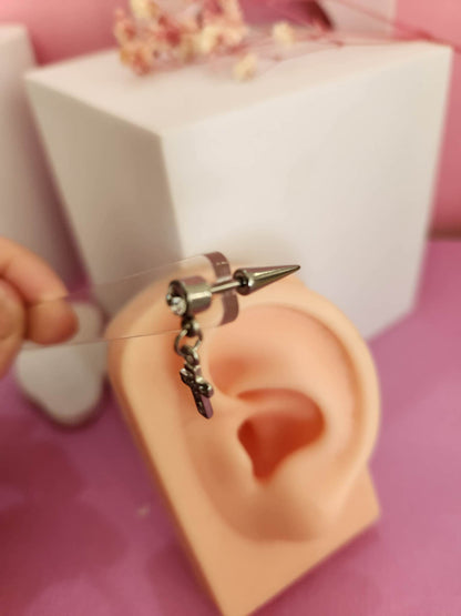 Dangle Spike Cross Ear Piercing Tragus Cartilage Flat Rook Earrings - Pierced n Proud
