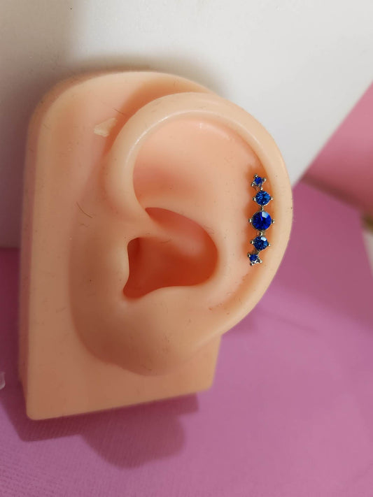 Blue Curved Multi Gem Ear Piercing Tragus Cartilage Flat Rook Earrings - Pierced n Proud