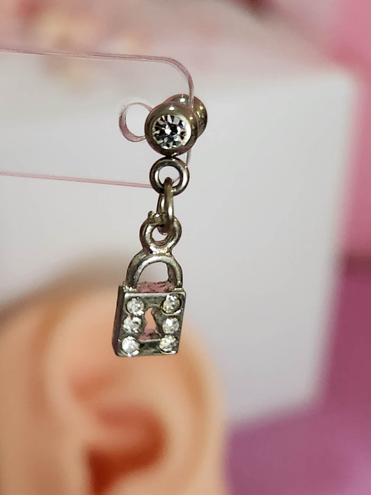 Multi Gem Lock Chain Ear Piercing Tragus Cartilage Flat Rook Earrings - Pierced n Proud