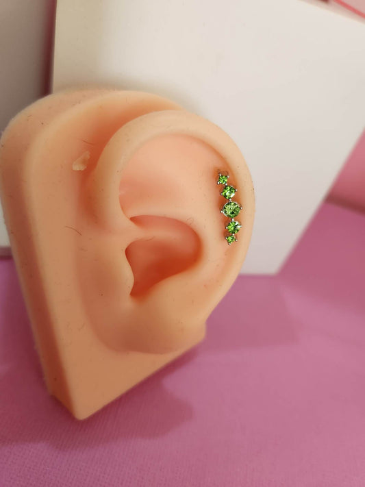 Lime Green Curved Multi Gem Ear Piercing Tragus Cartilage Flat Rook Earrings - Pierced n Proud